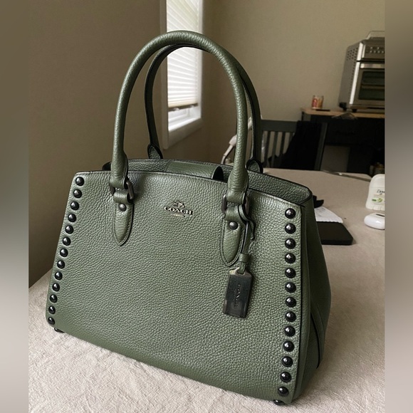 Coach Olive Green Studded Satchel - Picture 1 of 8